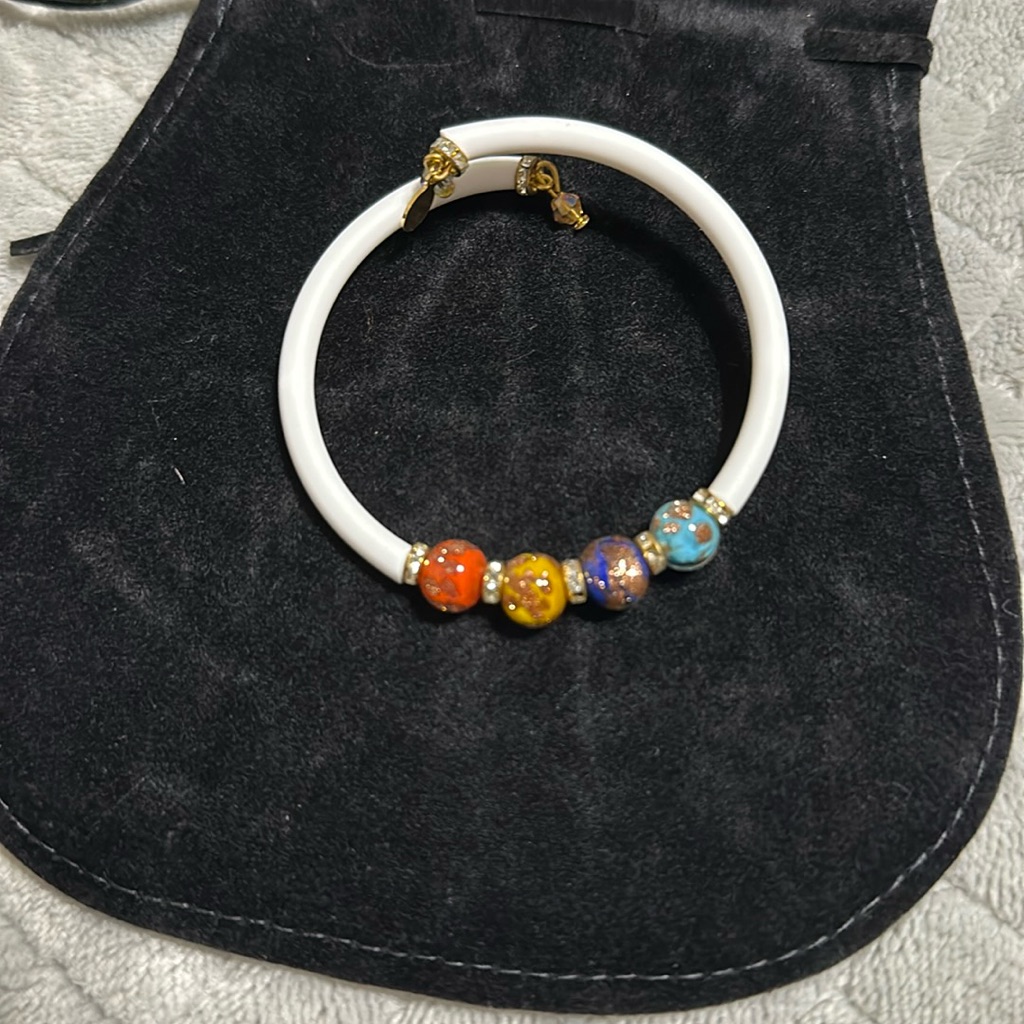 Murano Glass Memory Wire Bracelet White Os 45$